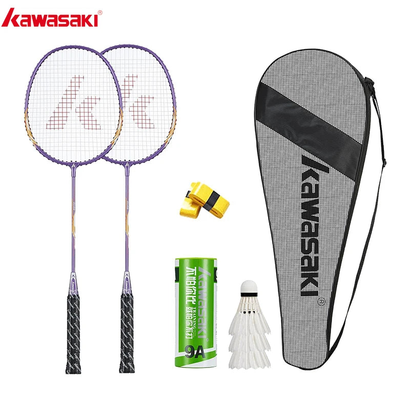 Kawasaki Badminton Set with 2 Badminton Rackets, 3 Shuttlecocks, and Carrying Badminton Bag Suit for Badminton Practice Quirisitos